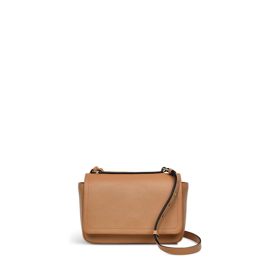 Sycamore Grove Leather Small Flapover Crossbody Bag in Dark Butter - 110066
