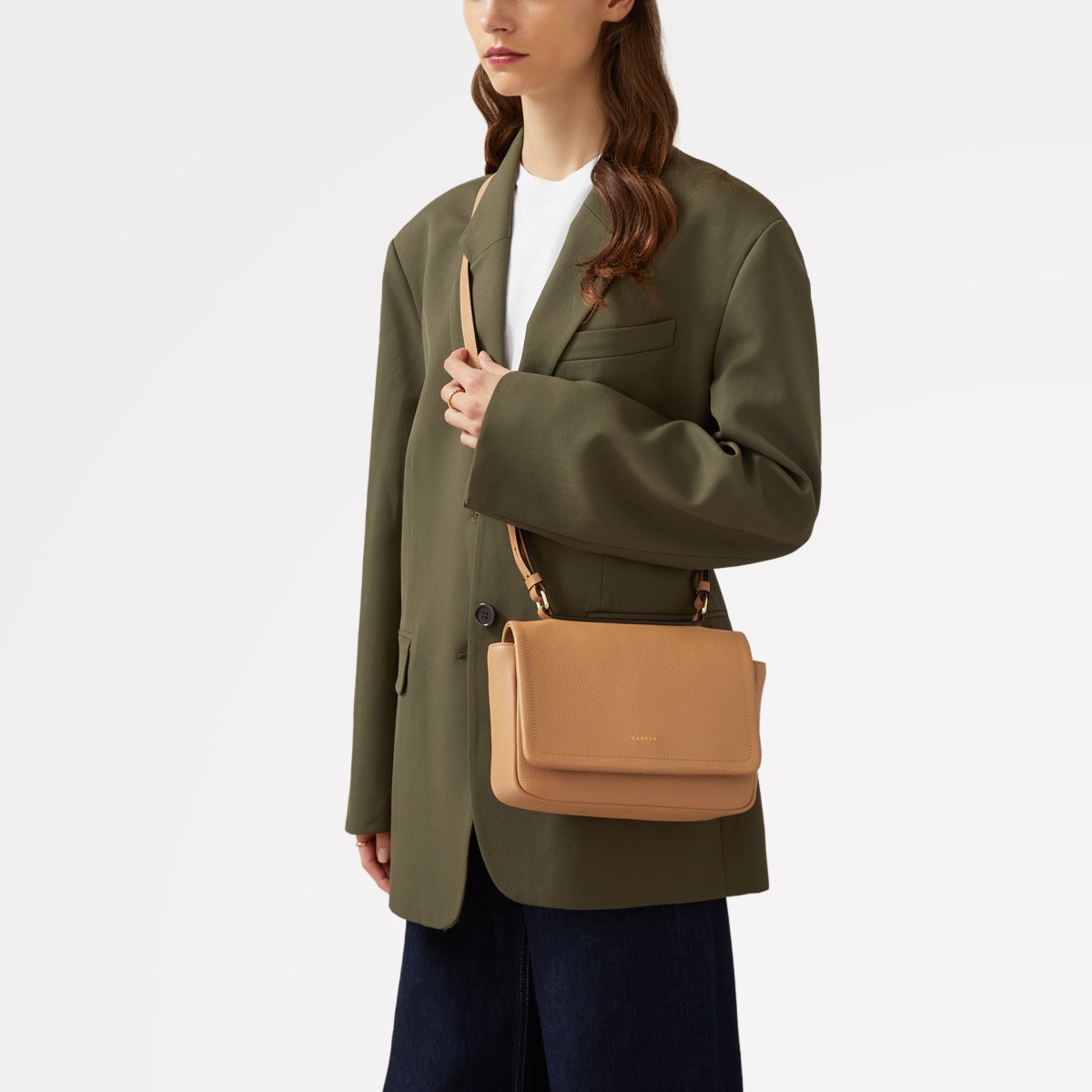 Sycamore Grove Leather Small Flapover Crossbody Bag in Dark Butter - 110066