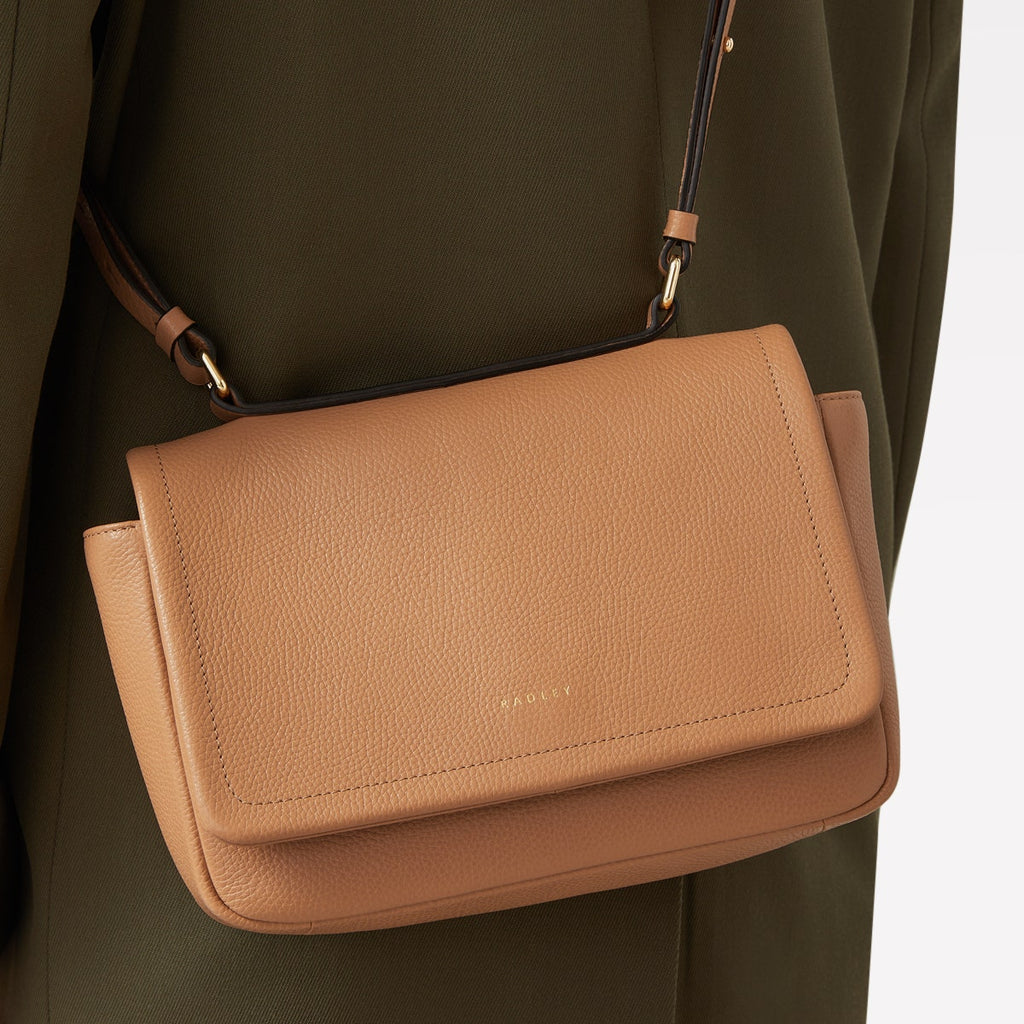 Sycamore Grove Leather Small Flapover Crossbody Bag in Dark Butter - 110066
