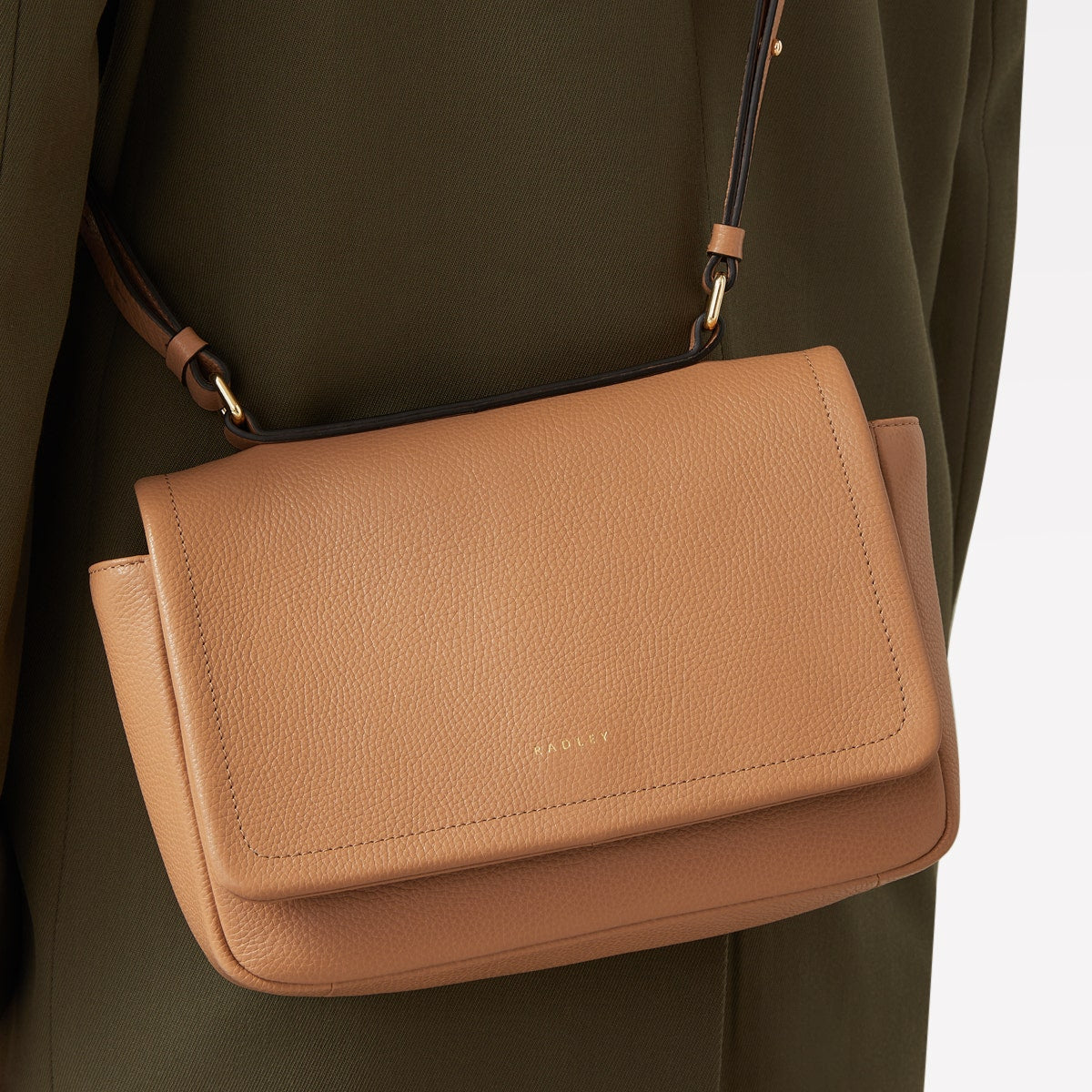 Sycamore Grove Leather Small Flapover Crossbody Bag in Dark Butter - 110066