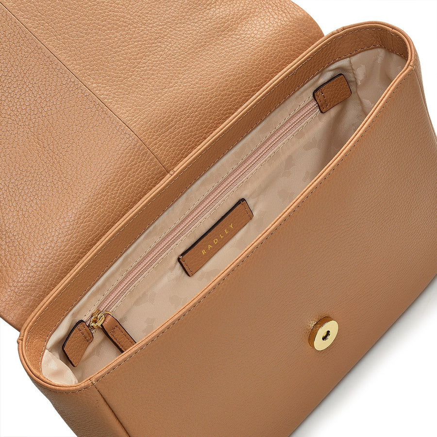 Sycamore Grove Leather Small Flapover Crossbody Bag in Dark Butter - 110066