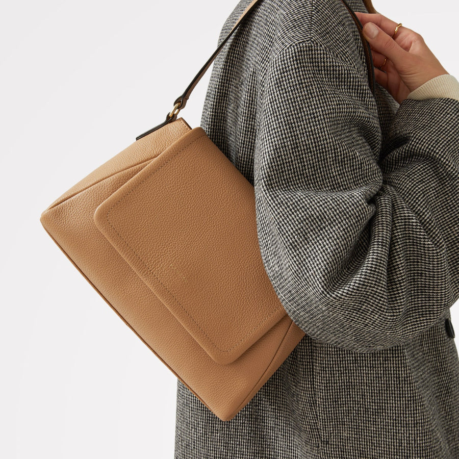 Sycamore Grove Leather Medium Flapover Shoulder Bag in Dark Butter - 110070