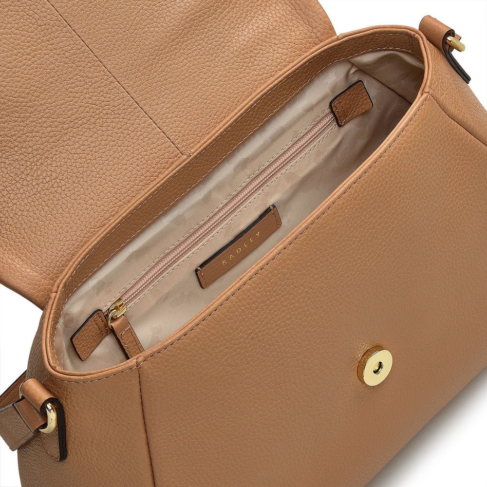 Sycamore Grove Leather Medium Flapover Shoulder Bag in Dark Butter - 110070