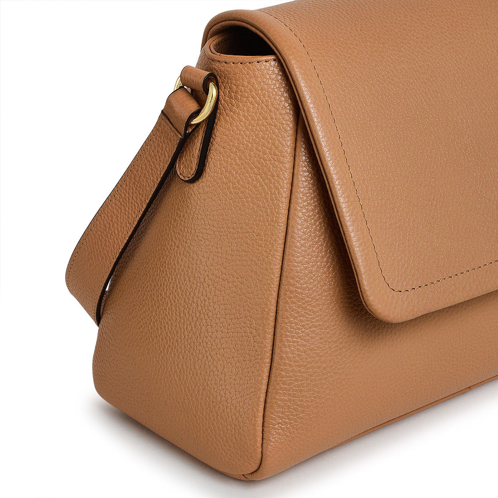 Sycamore Grove Leather Medium Flapover Shoulder Bag in Dark Butter - 110070