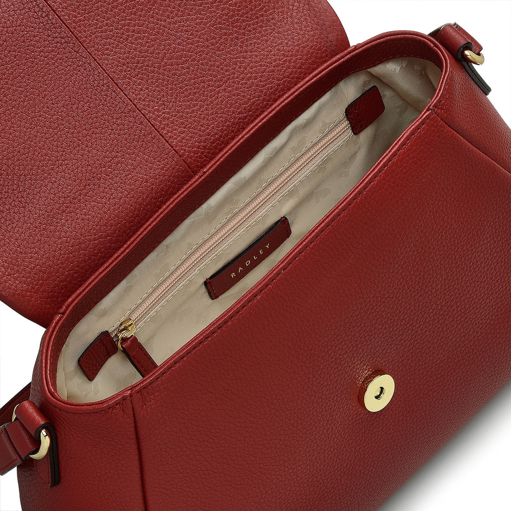 Sycamore Grove Leather Medium Flapover Shoulder Bag in Claret - 110072
