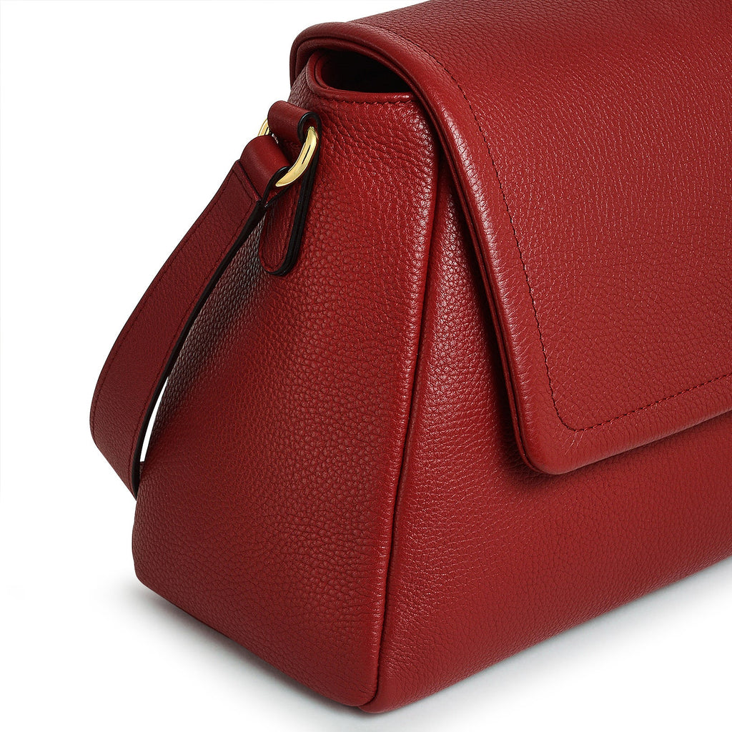 Sycamore Grove Leather Medium Flapover Shoulder Bag in Claret - 110072