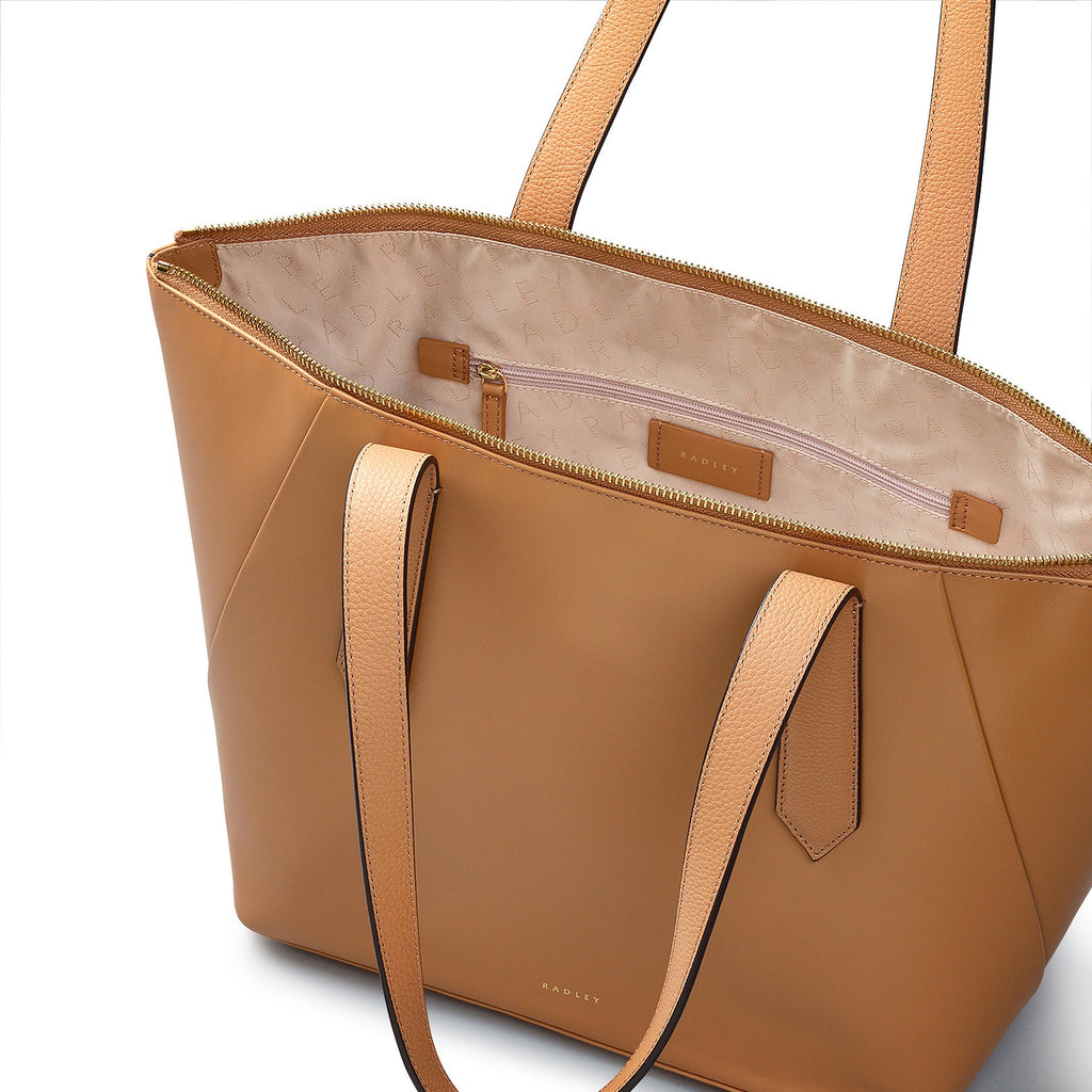 Bruton Street Leather Large Ziptop Tote Bag in Dark Butter - 110095