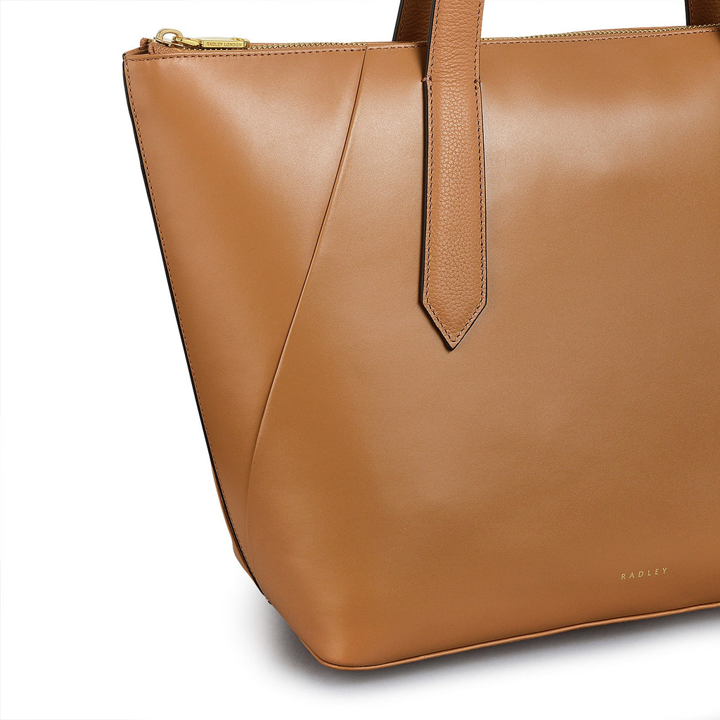 Bruton Street Leather Large Ziptop Tote Bag in Dark Butter - 110095