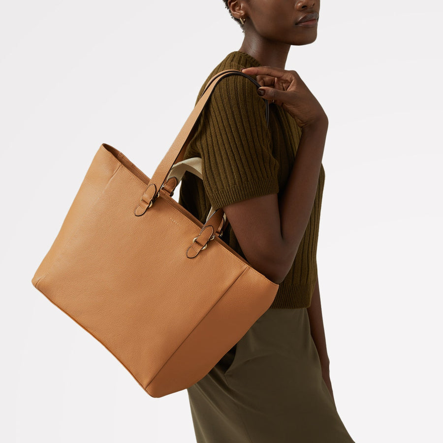 Greenhill Lane Leather Large Ziptop Tote Bag in Dark Butter - 110097