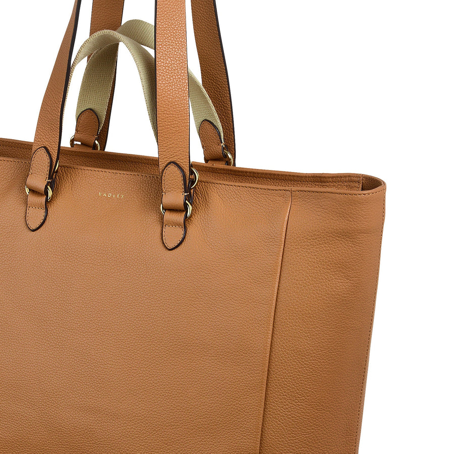 Greenhill Lane Leather Large Ziptop Tote Bag in Dark Butter - 110097