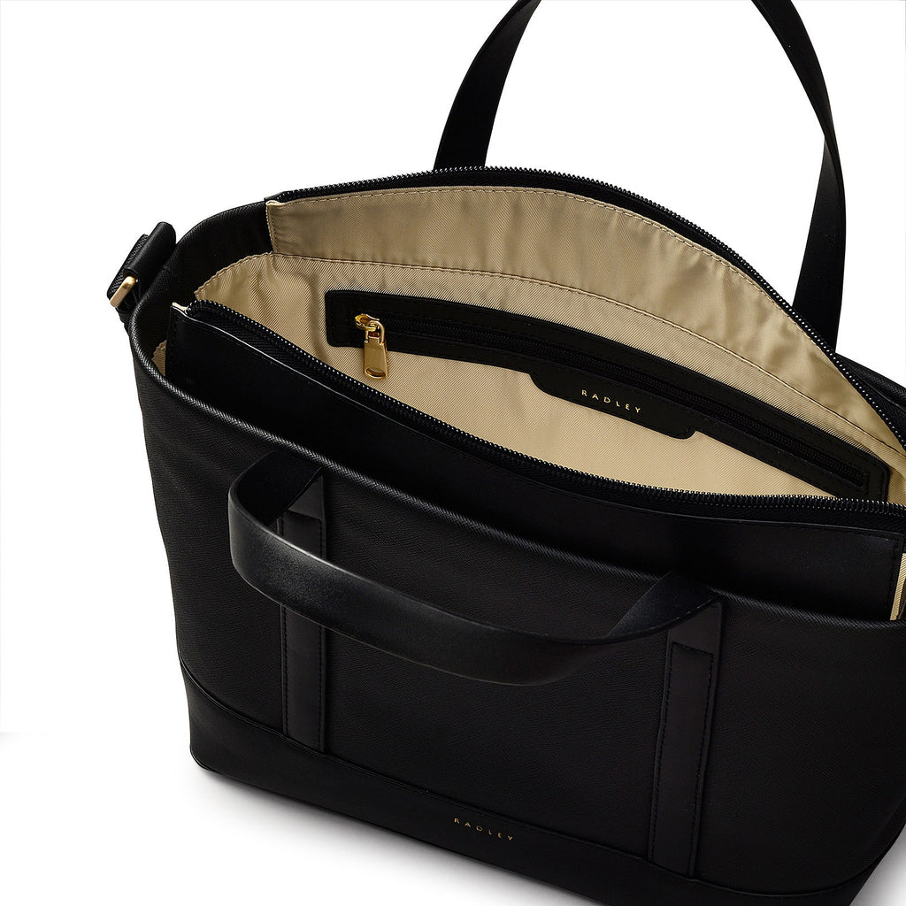 Suffolk Road Fabric Medium Ziptop Satchel Bag in Black - 110108