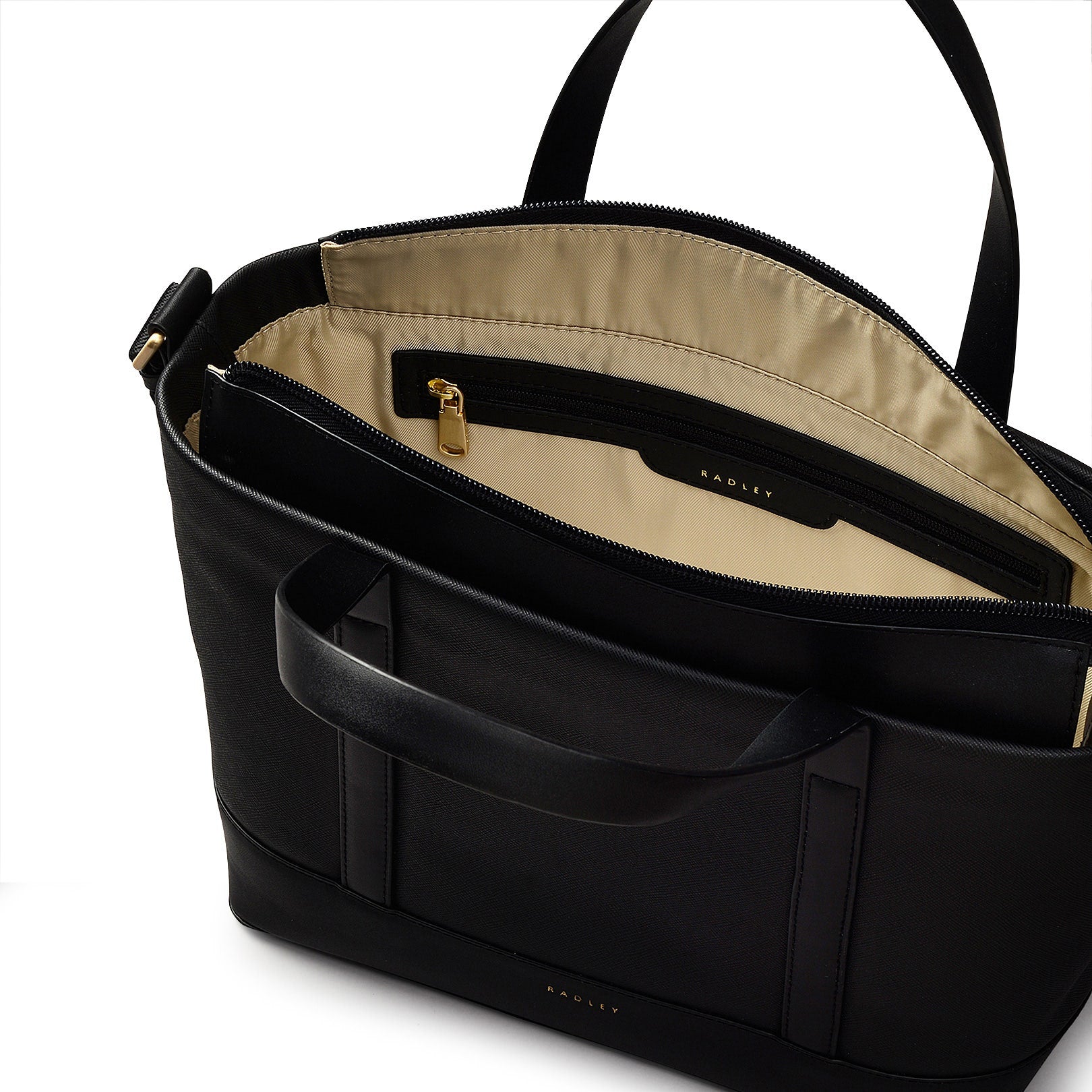 Suffolk Road Fabric Medium Ziptop Satchel Bag in Black - 110108