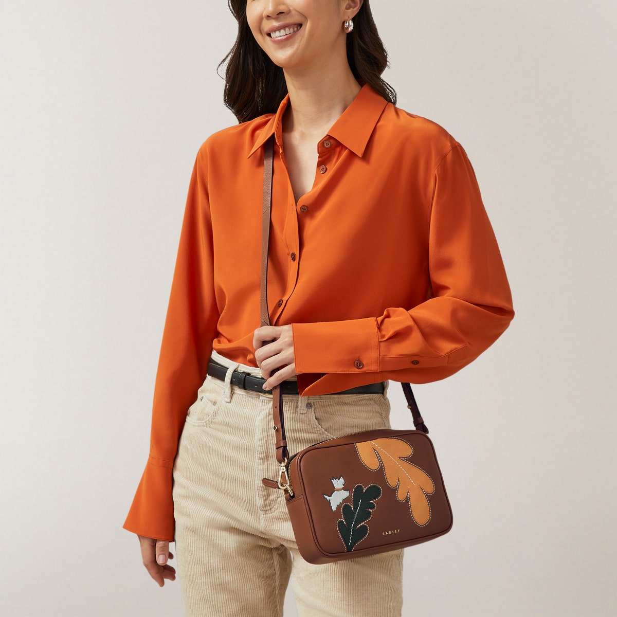 Autumn Editions Small Ziptop Crossbody Bag in Saddle - 110121
