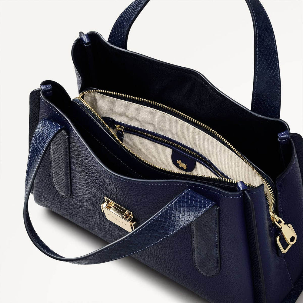 Sloane Street Leather Medium Ziptop Satchel Bag in Evenfall - 110156