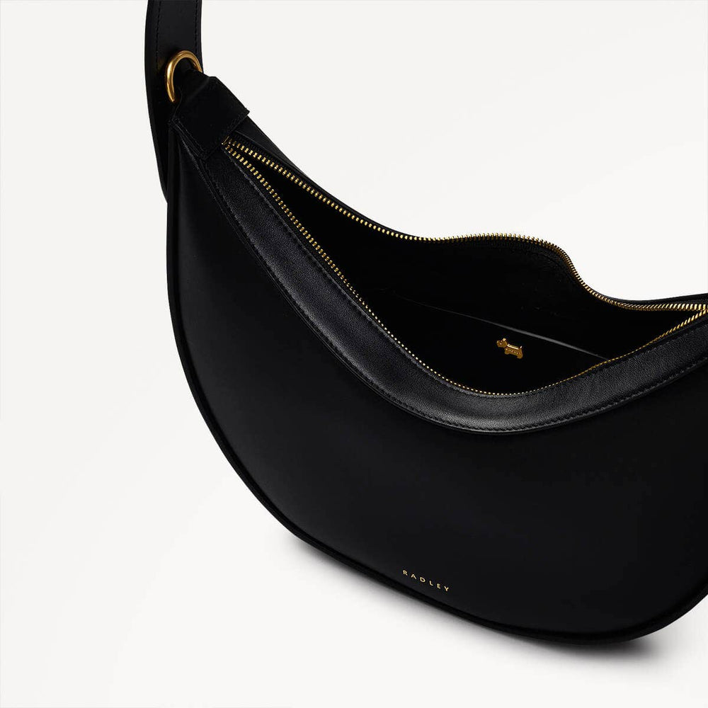 The Kensal Leather Small Ziptop Shoulder Bag in Black - 110166