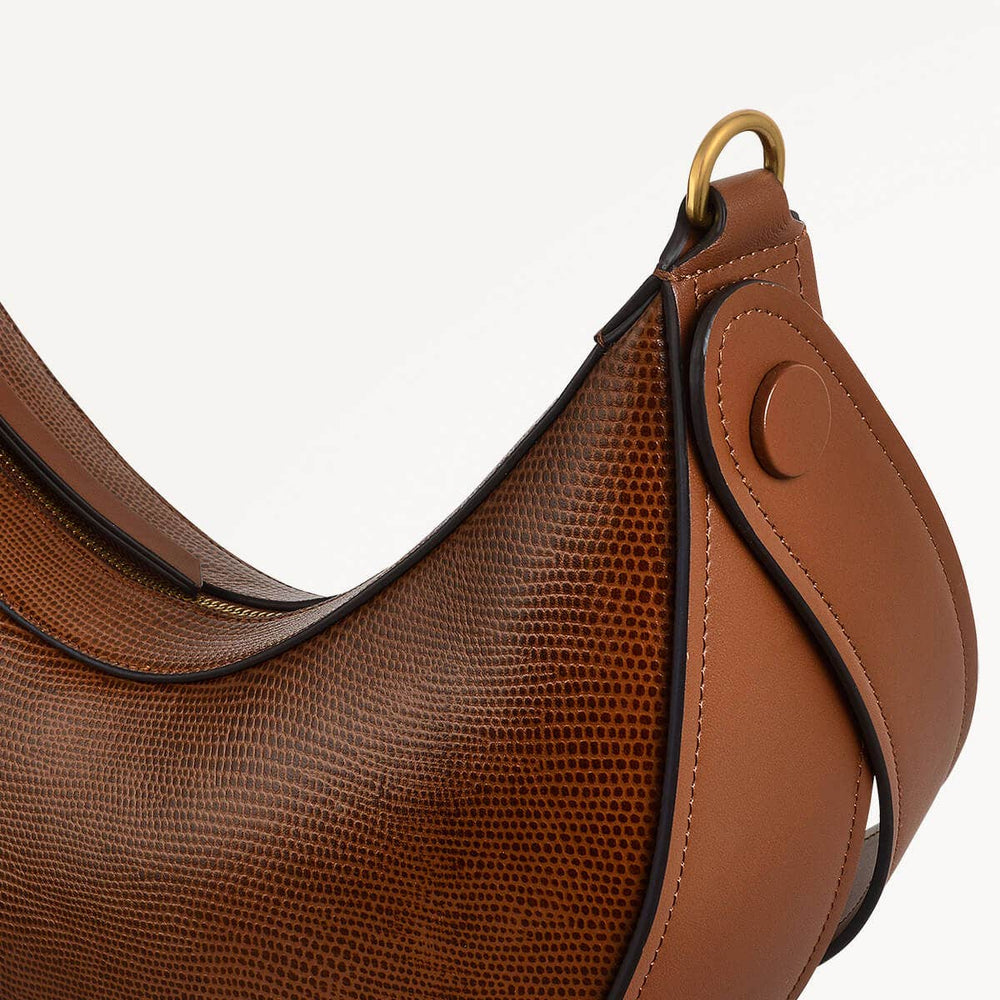 The Kensal Leather Small Ziptop Shoulder Bag in Saddle - 110167
