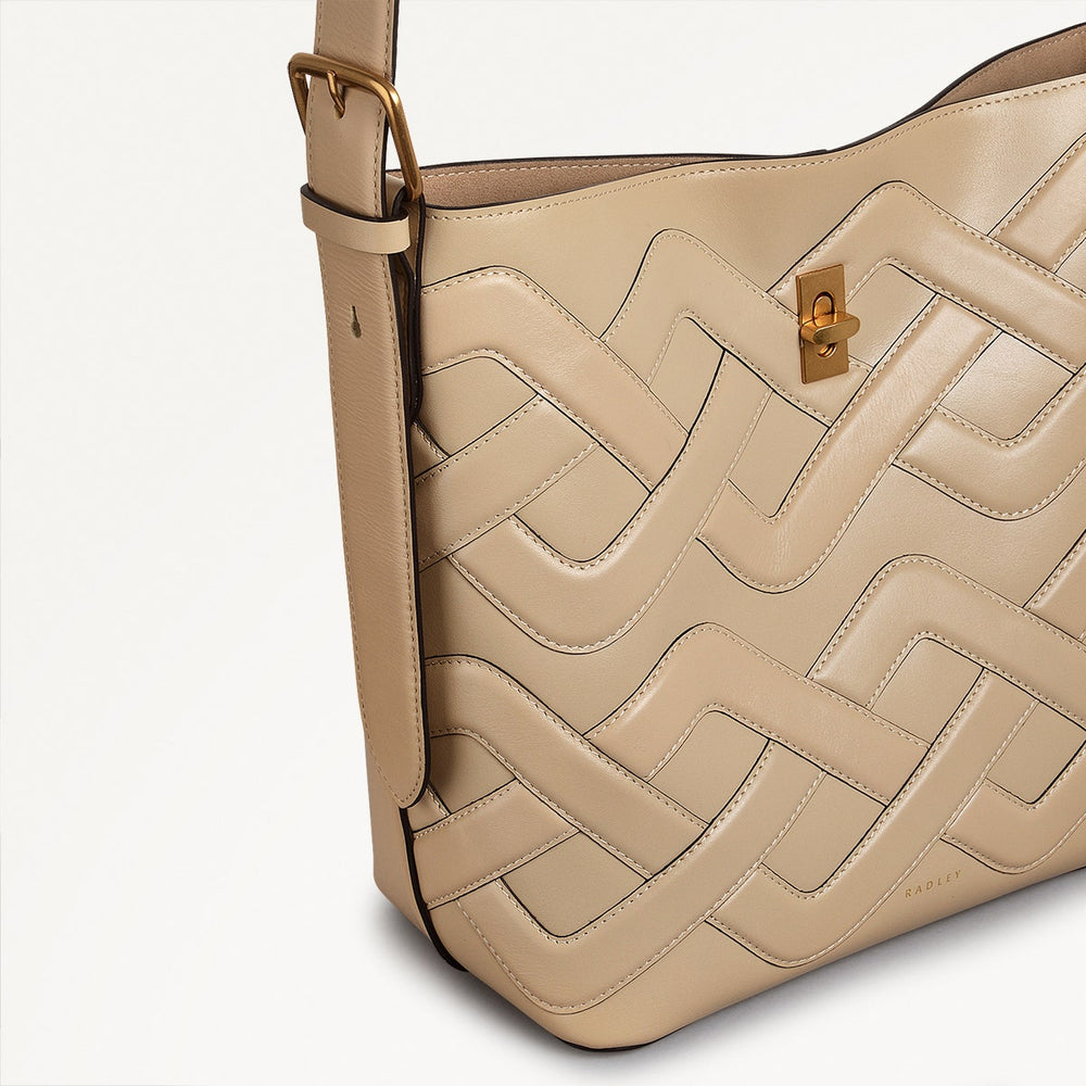 Threadneedle Street Leather Open Top Shoulder Bag in Stone - 110179