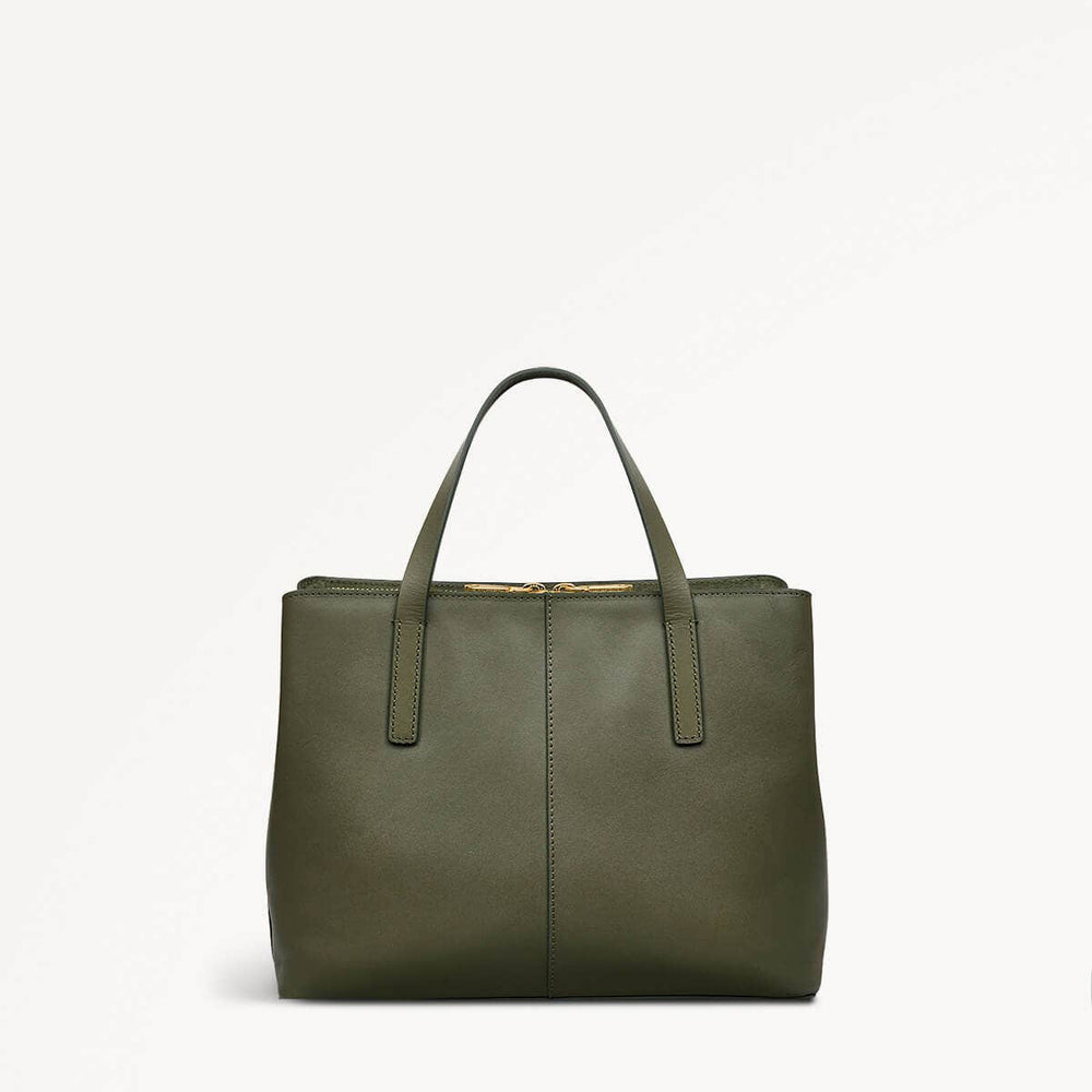 Dukes Place Leather Medium Ziptop Satchel Bag in Dark Olive - 110183