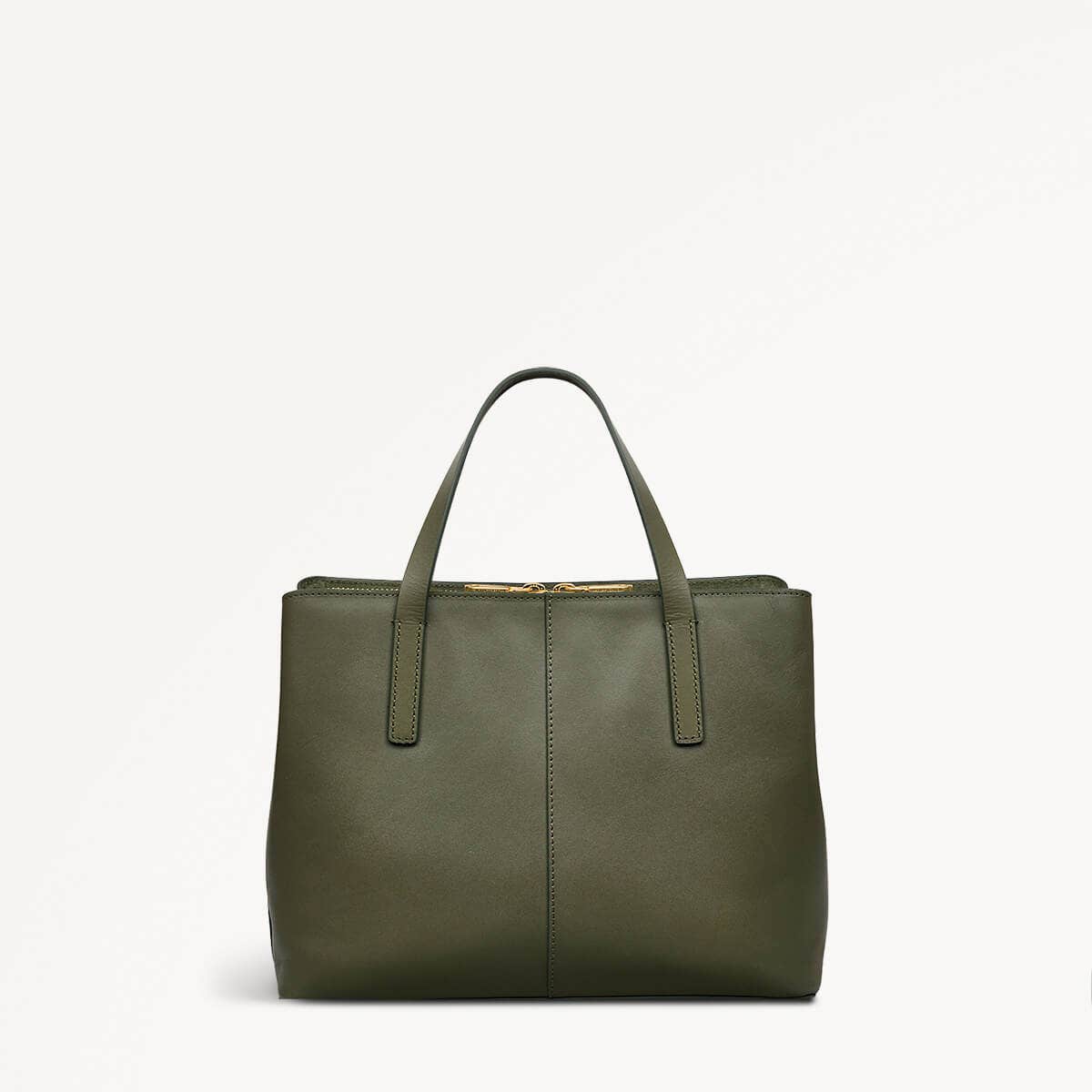 Dukes Place Leather Medium Ziptop Satchel Bag in Dark Olive - 110183