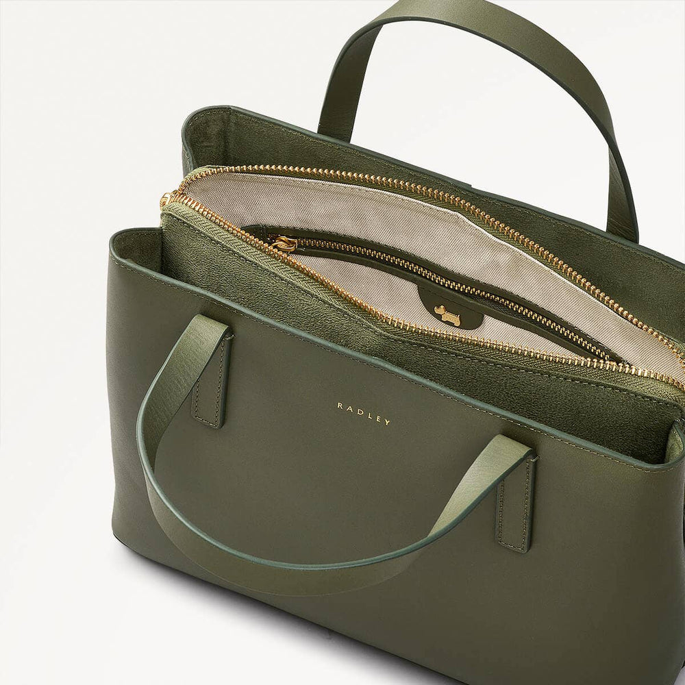 Dukes Place Leather Medium Ziptop Satchel Bag in Dark Olive - 110183