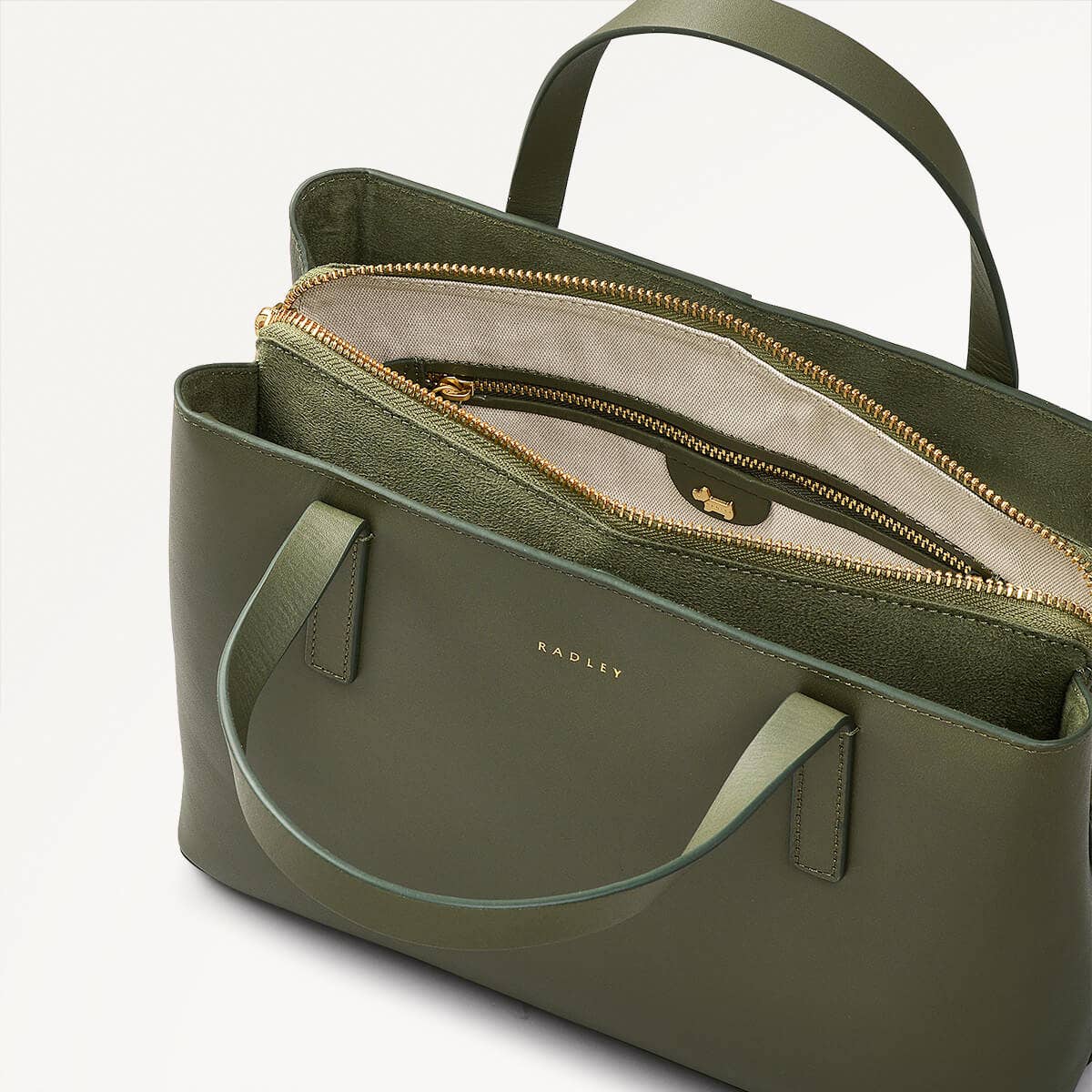 Dukes Place Leather Medium Ziptop Satchel Bag in Dark Olive - 110183