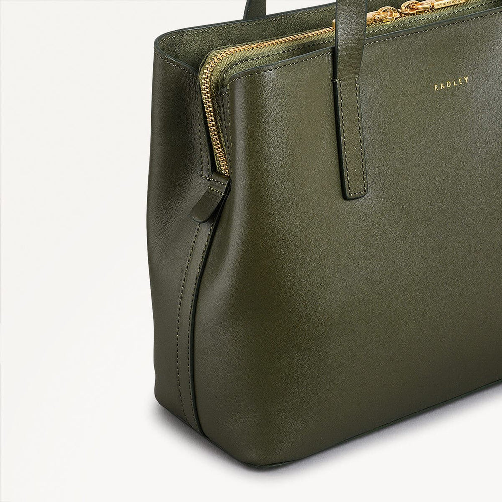 Dukes Place Leather Medium Ziptop Satchel Bag in Dark Olive - 110183