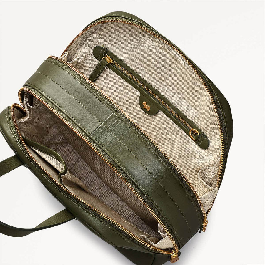 Dukes Place Leather Zip Around Backpack in Dark Olive - 110184