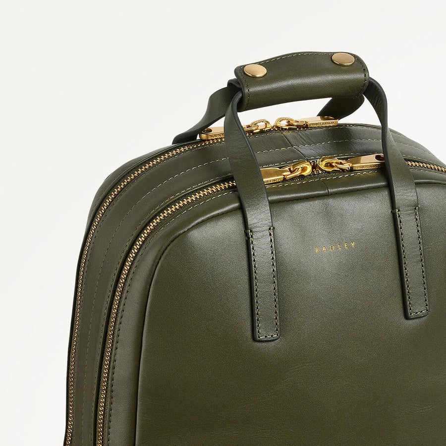 Dukes Place Leather Zip Around Backpack in Dark Olive - 110184