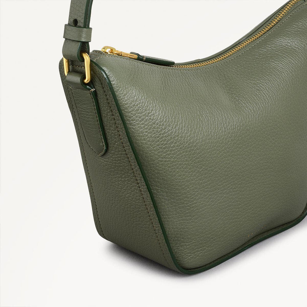 Oak Street Leather Small Ziptop Crossbody Bag In Dark Olive - 110185