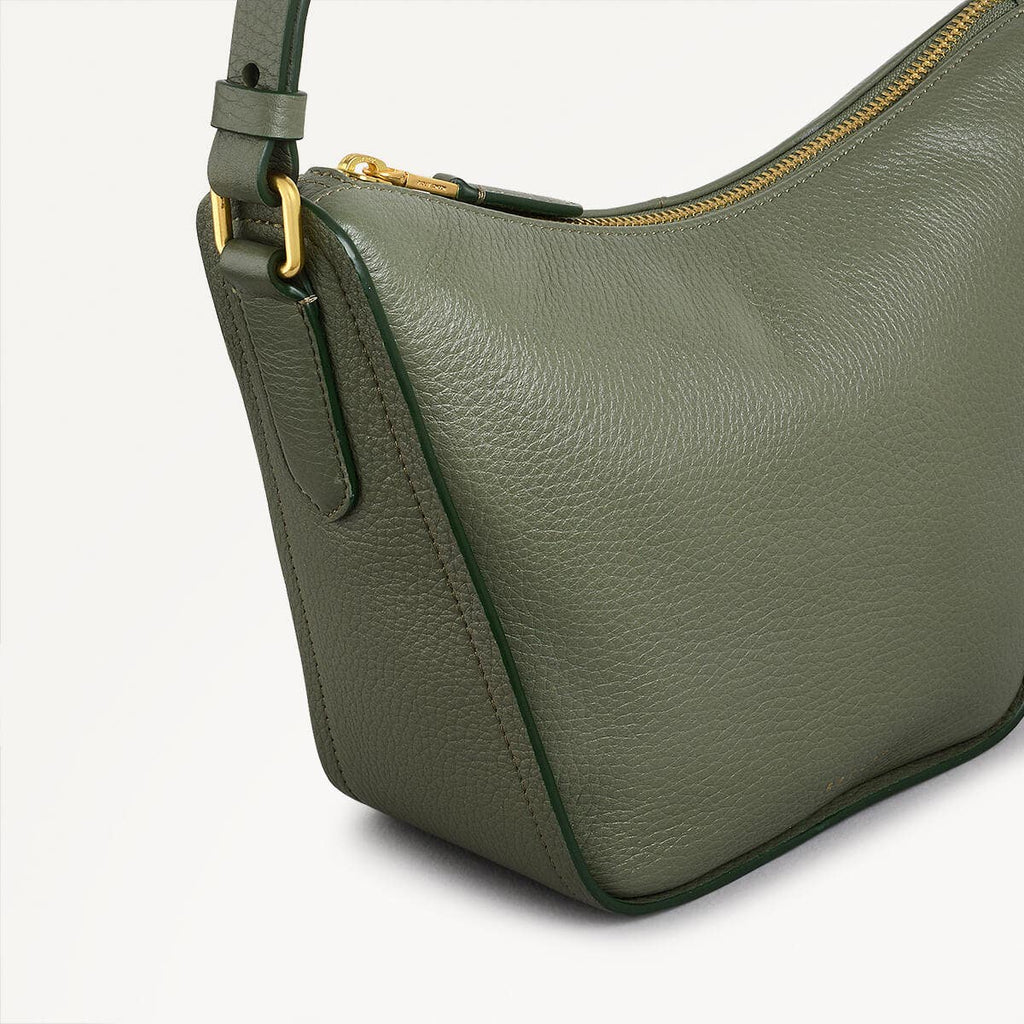 Oak Street Leather Small Ziptop Crossbody Bag In Dark Olive - 110185