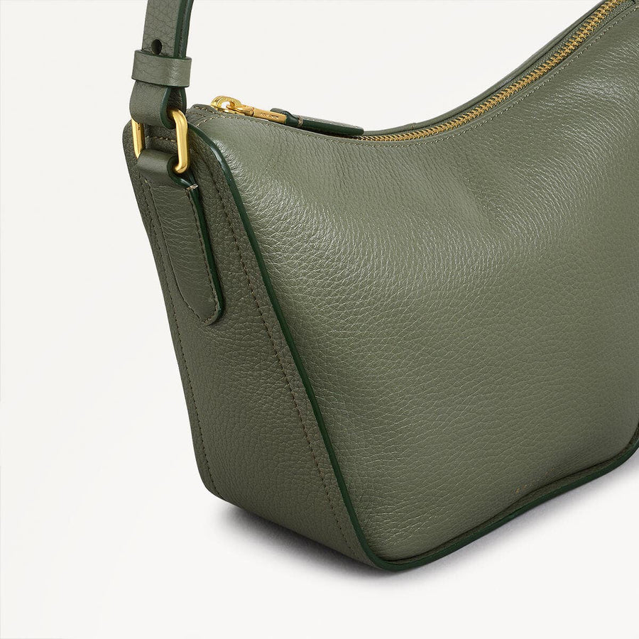 Oak Street Leather Small Ziptop Crossbody Bag In Dark Olive - 110185