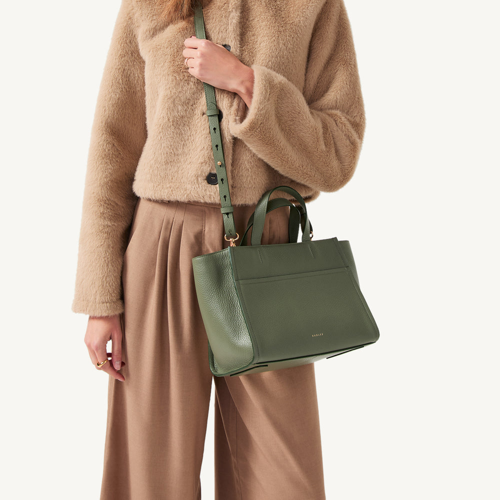 Oak Street Leather Medium Ziptop Satchel Bag In Dark Olive - 110186