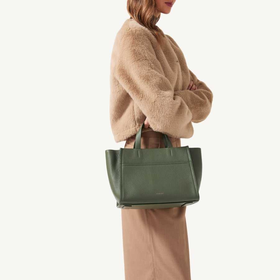Oak Street Leather Medium Ziptop Satchel Bag In Dark Olive - 110186