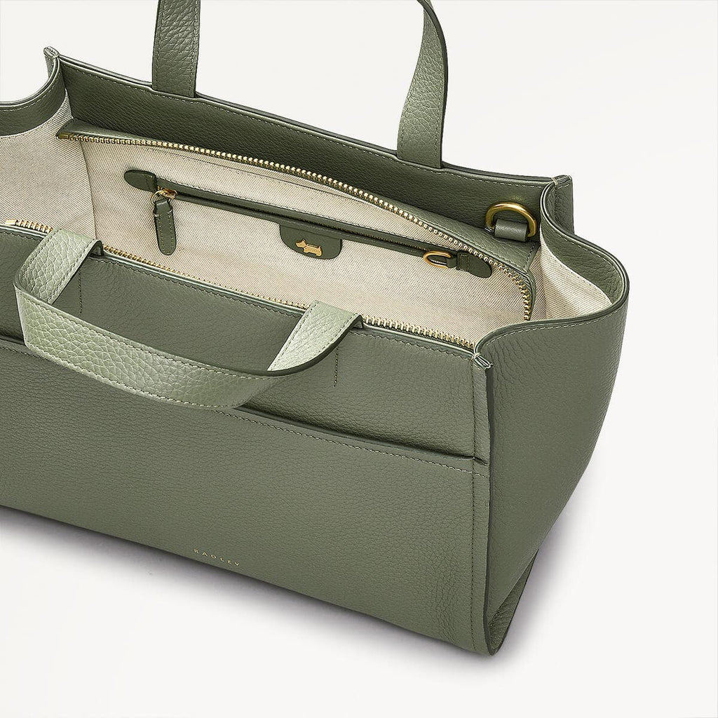 Oak Street Leather Medium Ziptop Grab Bag in Dark Olive - 110186