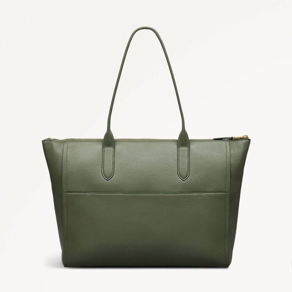 Oak Street Leather Medium Ziptop Tote Bag In Dark Olive - 110187