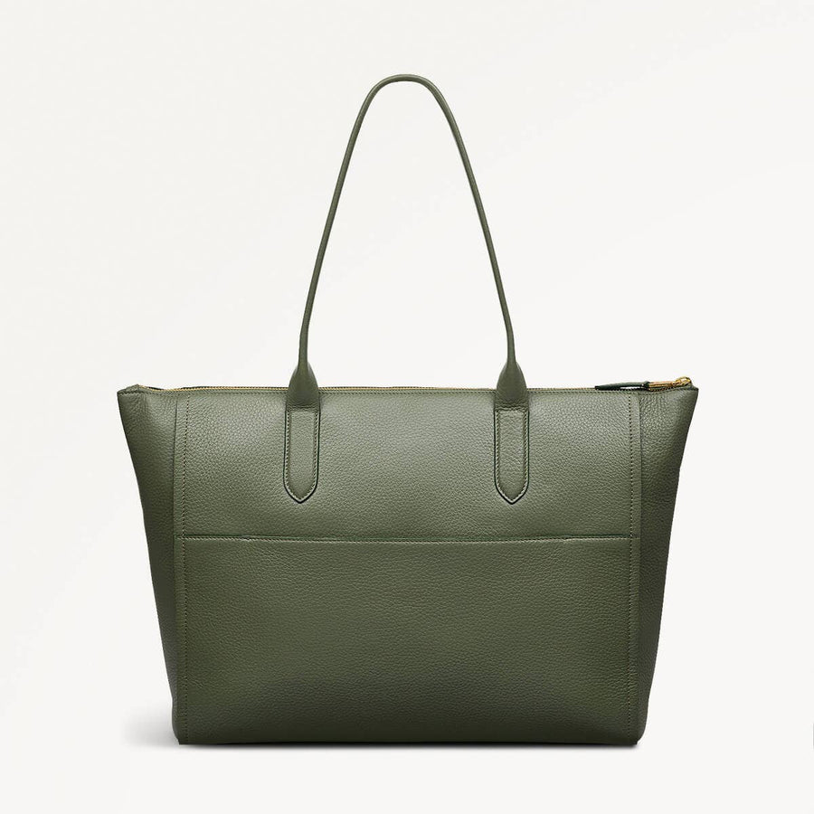 Oak Street Leather Medium Ziptop Tote Bag In Dark Olive - 110187