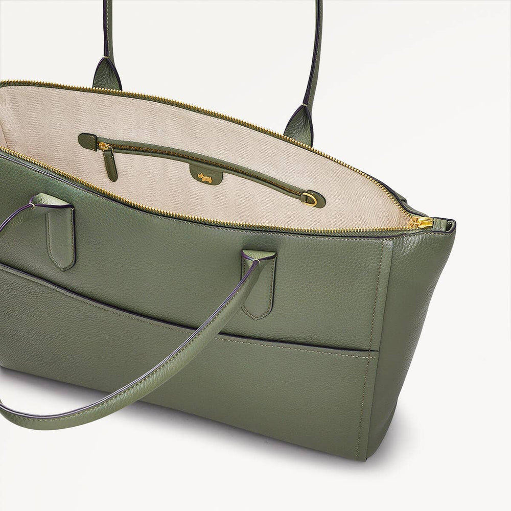 Oak Street Leather Medium Ziptop Tote Bag In Dark Olive - 110187
