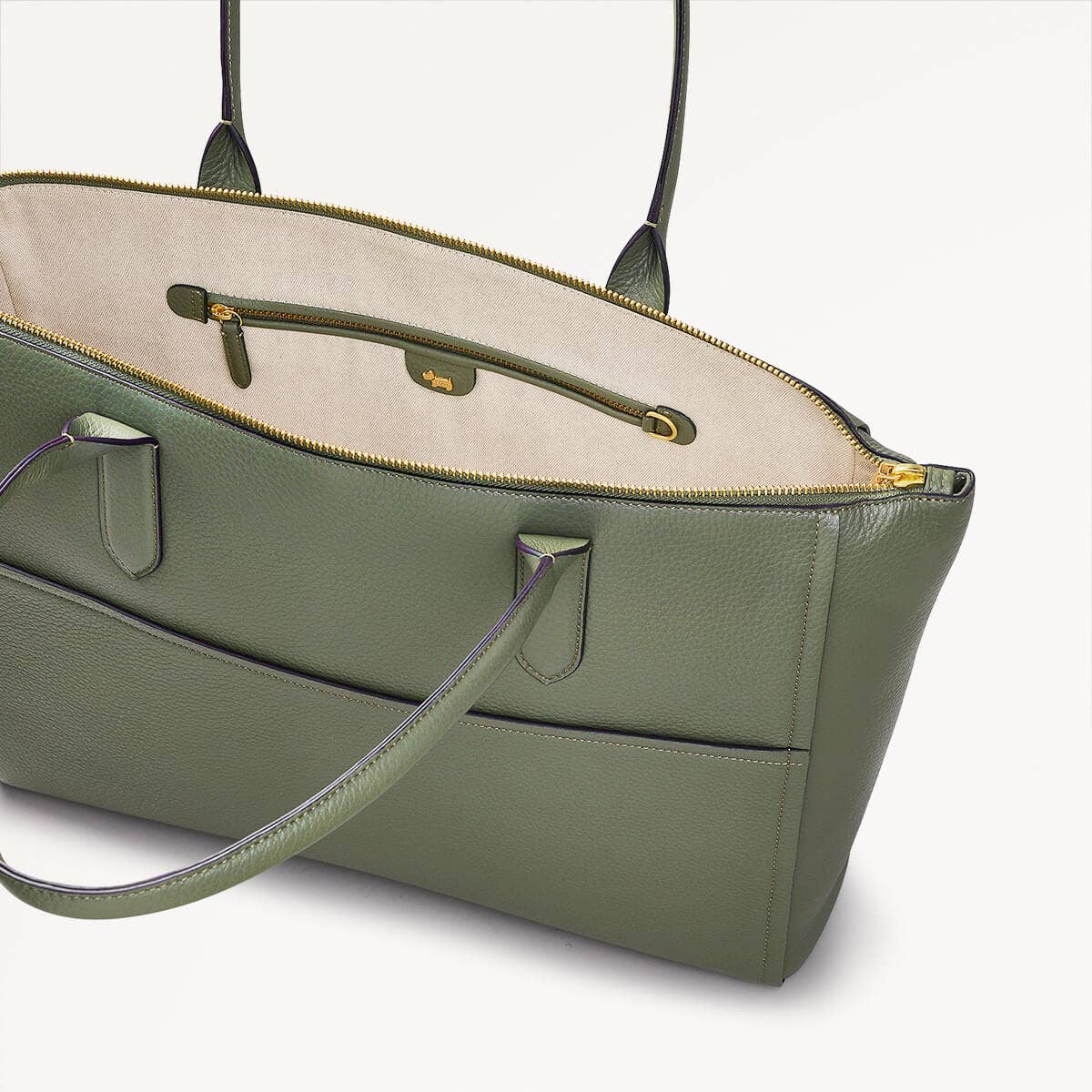 Oak Street Leather Medium Ziptop Tote Bag In Dark Olive - 110187