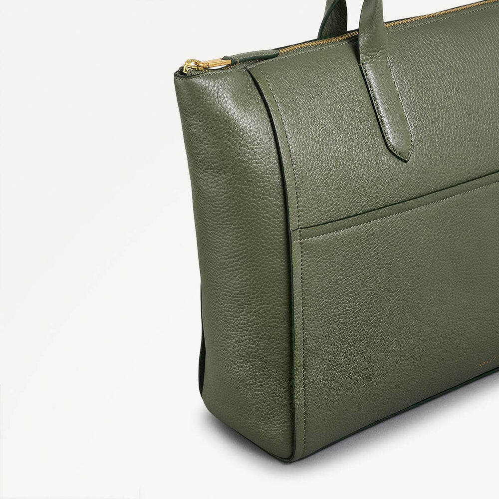 Oak Street Leather Medium Ziptop Tote Bag In Dark Olive - 110187