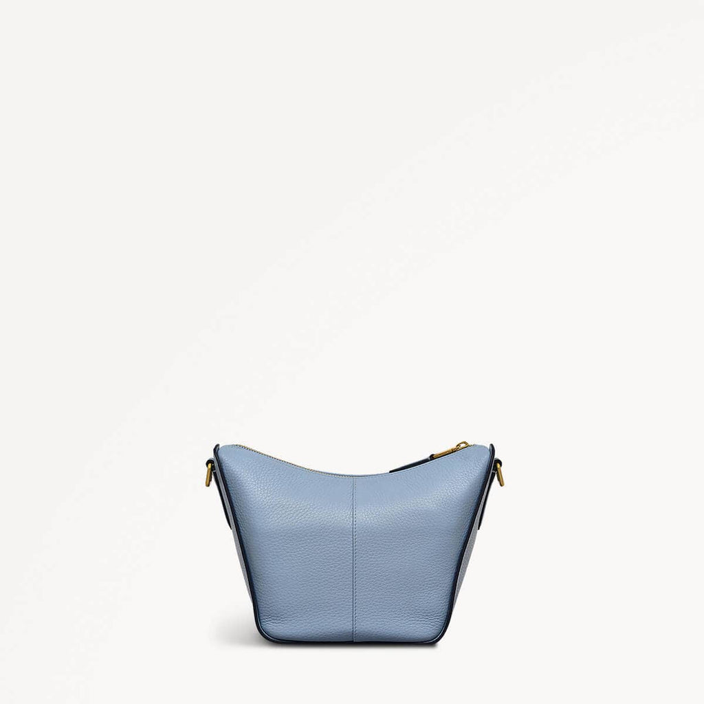 Oak Street Leather Small Ziptop Crossbody Bag in Smoke Blue - 110188