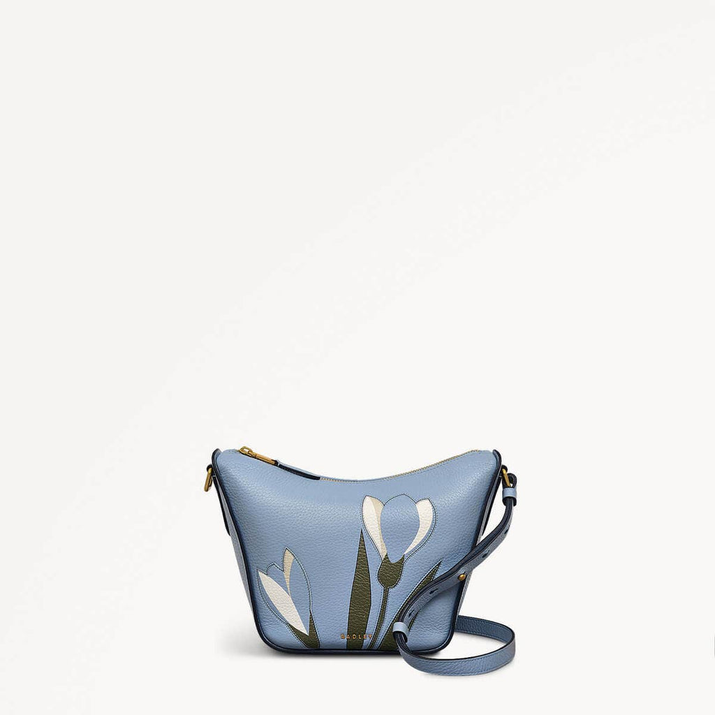 Oak Street Leather Small Ziptop Crossbody Bag in Smoke Blue - 110188