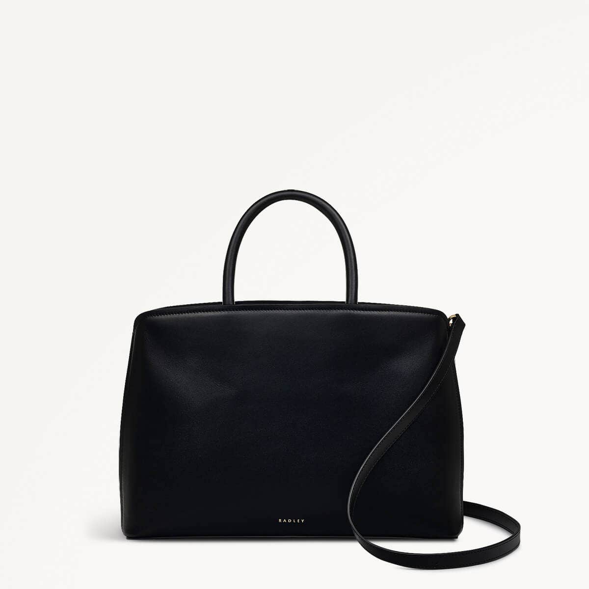 Bow Street Leather Medium Ziptop Grab Bag in Black - 110193