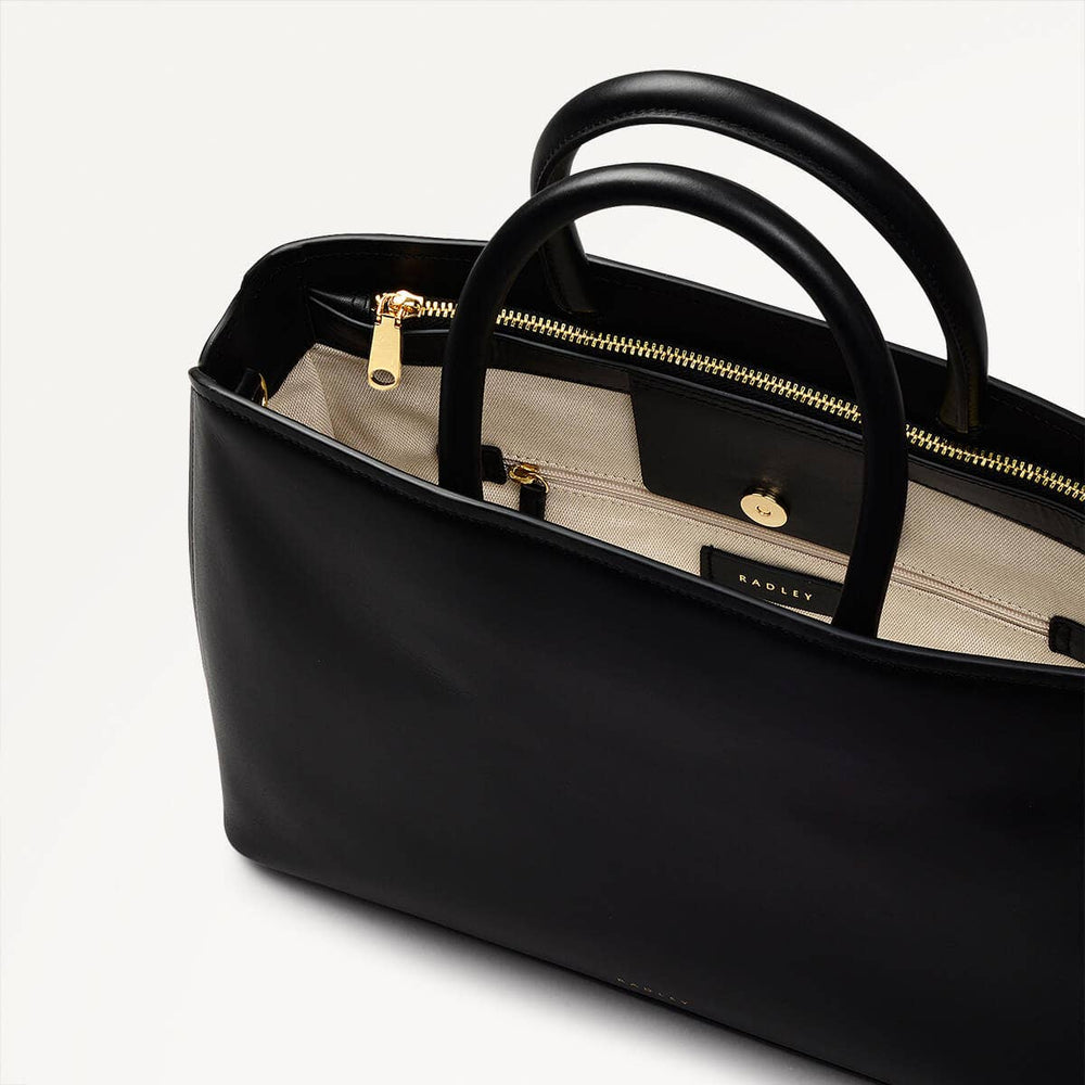 Bow Street Leather Medium Ziptop Satchel Bag in Black - 110193