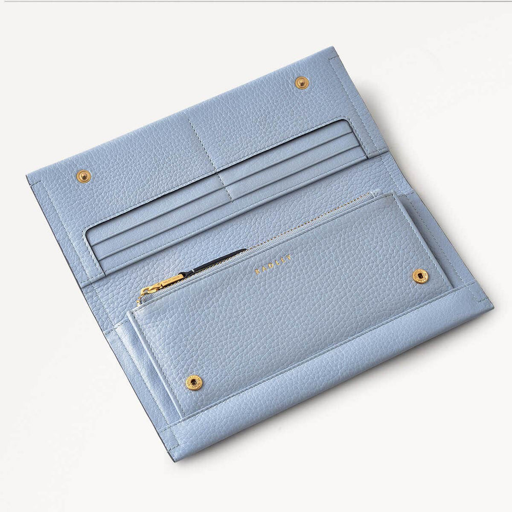 Oak Street Leather Large Flapover Wallet in Smoke Blue - 110230