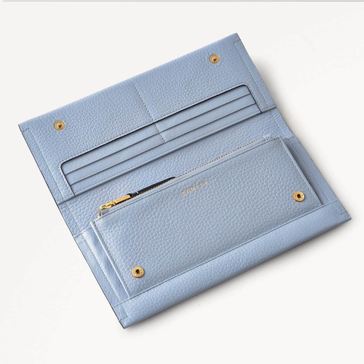 Oak Street Leather Large Flapover Wallet in Smoke Blue - 110230