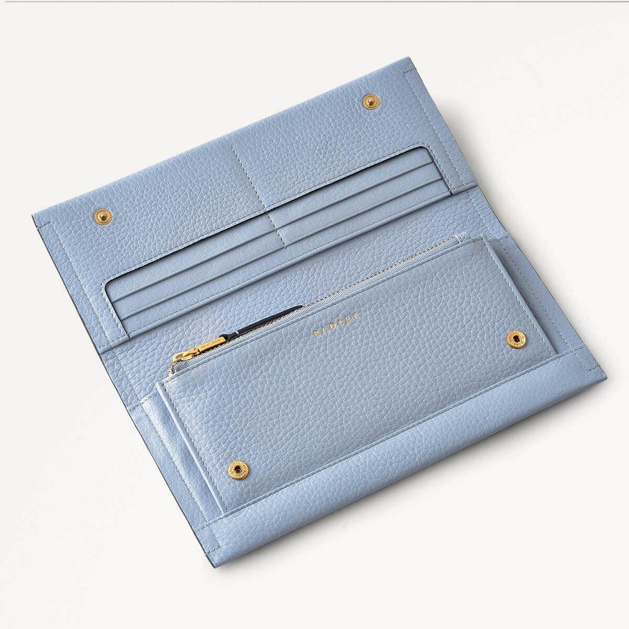 Oak Street Leather Large Flapover Wallet in Smoke Blue - 110230