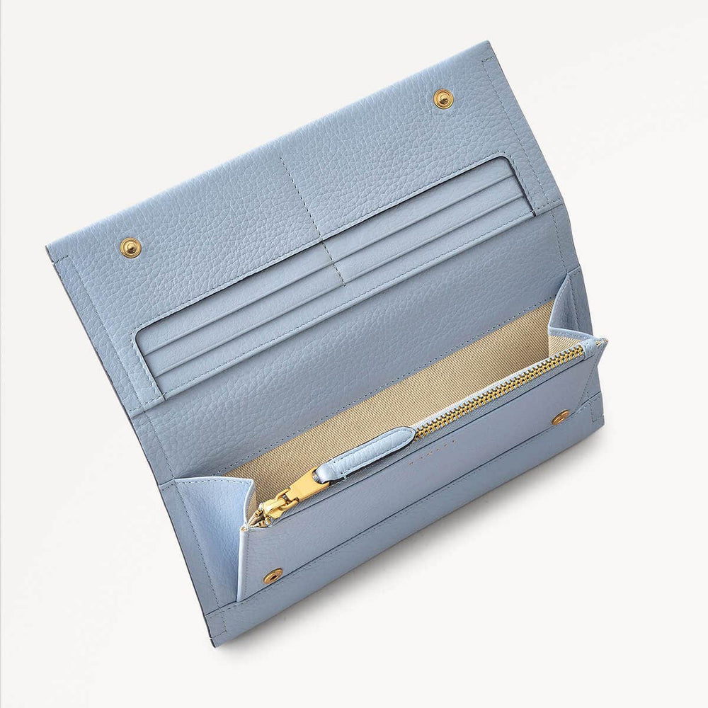 Oak Street Leather Large Flapover Wallet in Smoke Blue - 110230