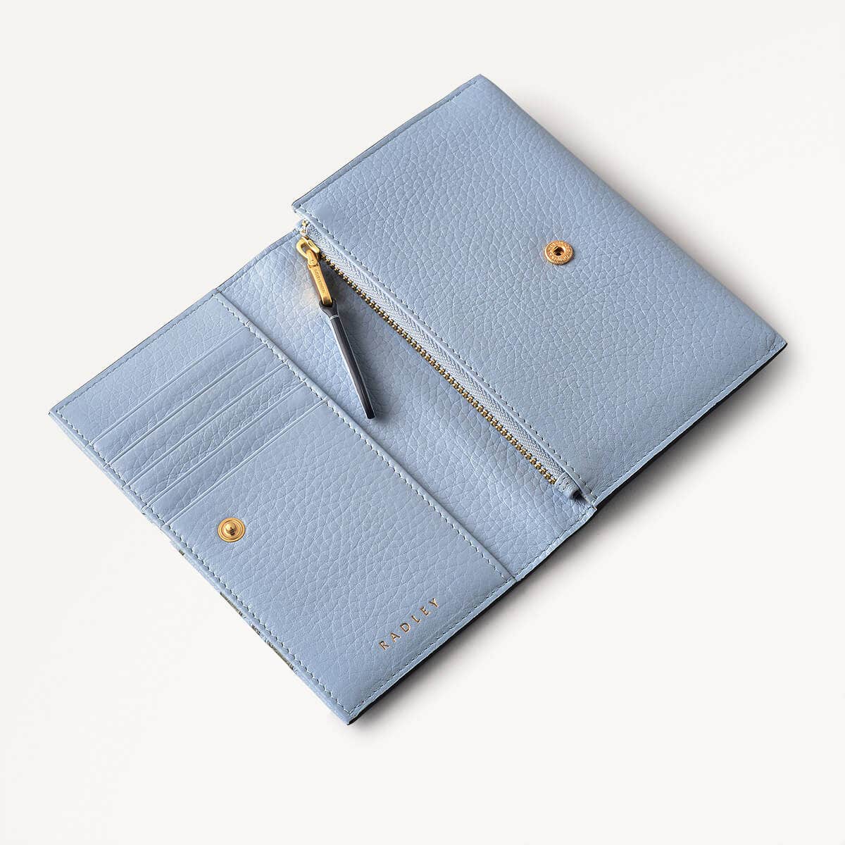 Oak Street Leather Medium Flapover Wallet in Smoke Blue - 110231