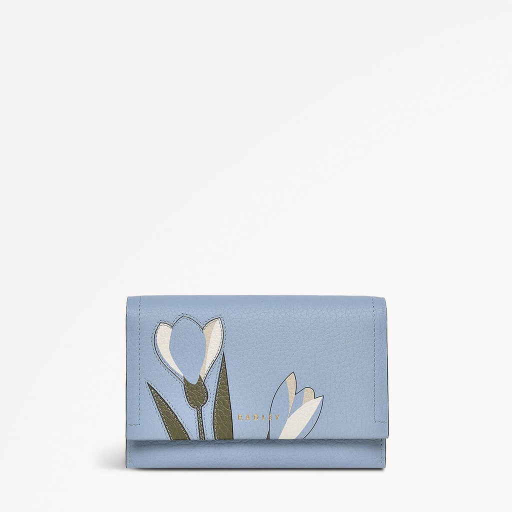Oak Street Leather Medium Flapover Wallet in Smoke Blue - 110231