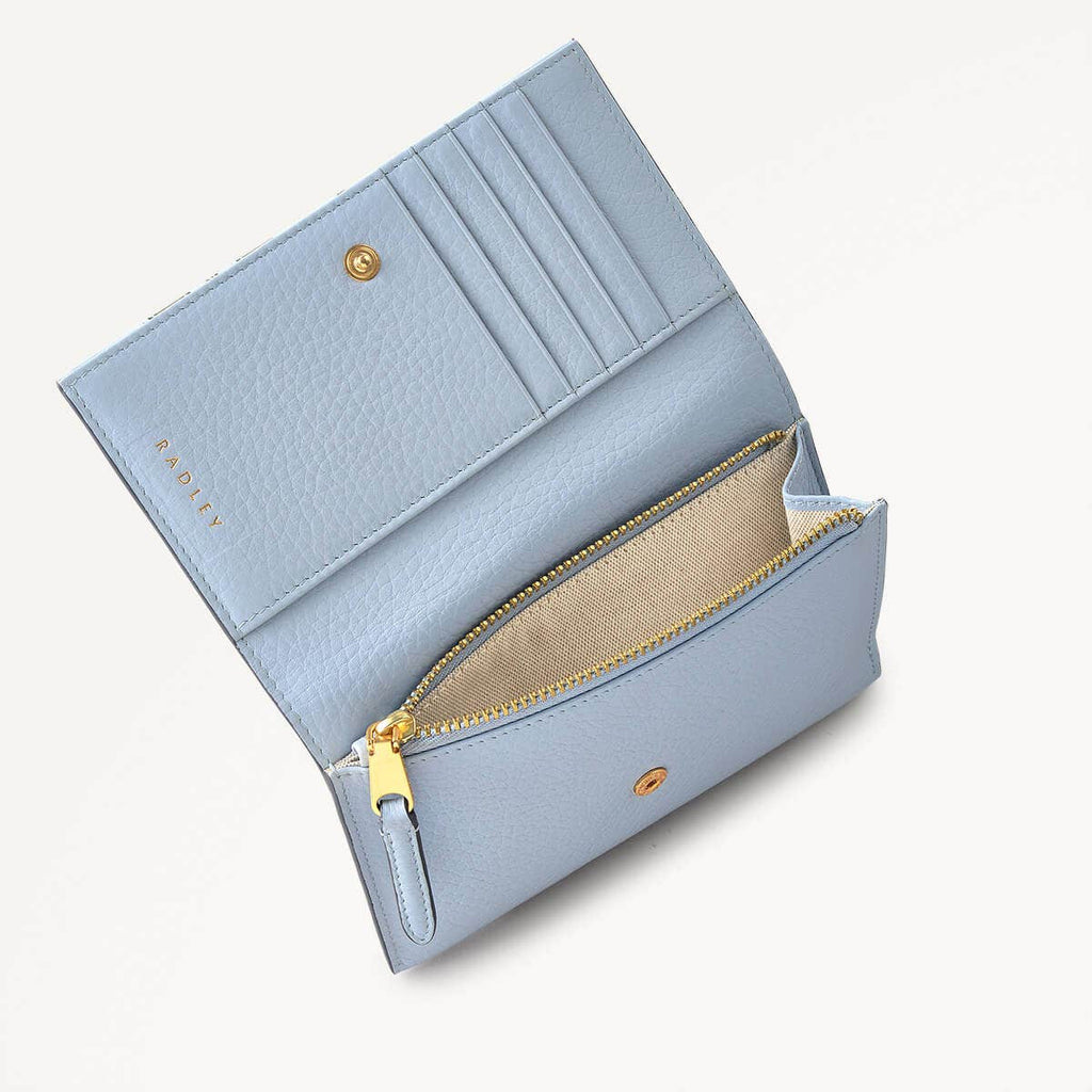 Oak Street Leather Medium Flapover Wallet in Smoke Blue - 110231